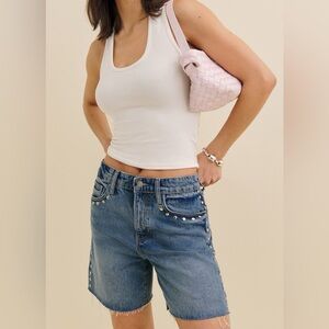 Reformation Raye Relaxed Fit Mid Rise Studded Shorts